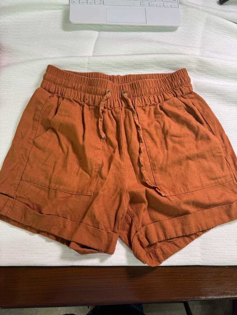 31:25 Boutique Burnt Orange Linen Blend Drawstring Shorts